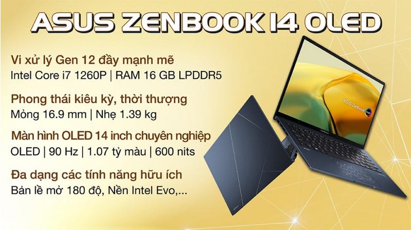 Laptop Asus Zenbook 14 OLED UX3402ZA i7 1260P/16GB/512GB/Cáp/Win11 (KM221W)