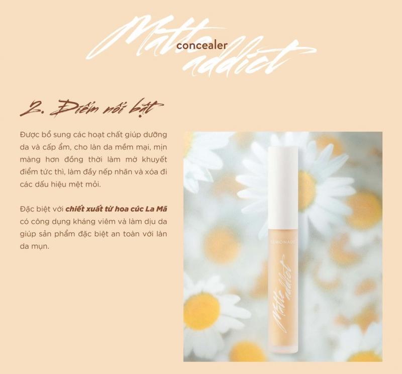 Kem che khuyết điểm kiềm dầu bền màu Lemonade Matte Addict Concealer