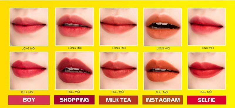 Bảng màu của son Lemonade Matte Addict Lipstick