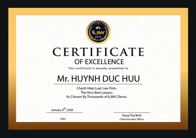 Bằng khen của Luật sư Huỳnh Đức Hữu
