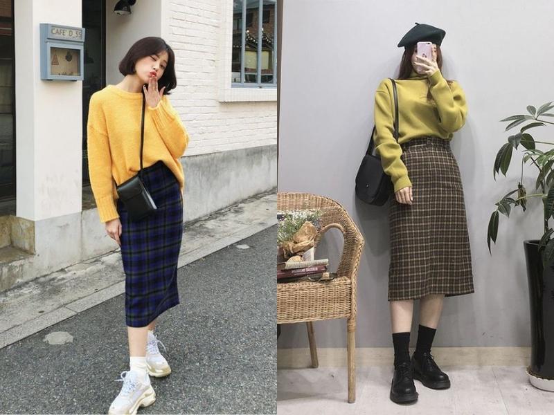 Mặc áo hoodie không mũ nữ với chân váy midi
