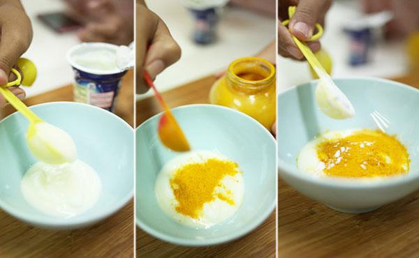 Sử dụng hỗn hợp mặt nạ bột nghệ, bột mì và sữa