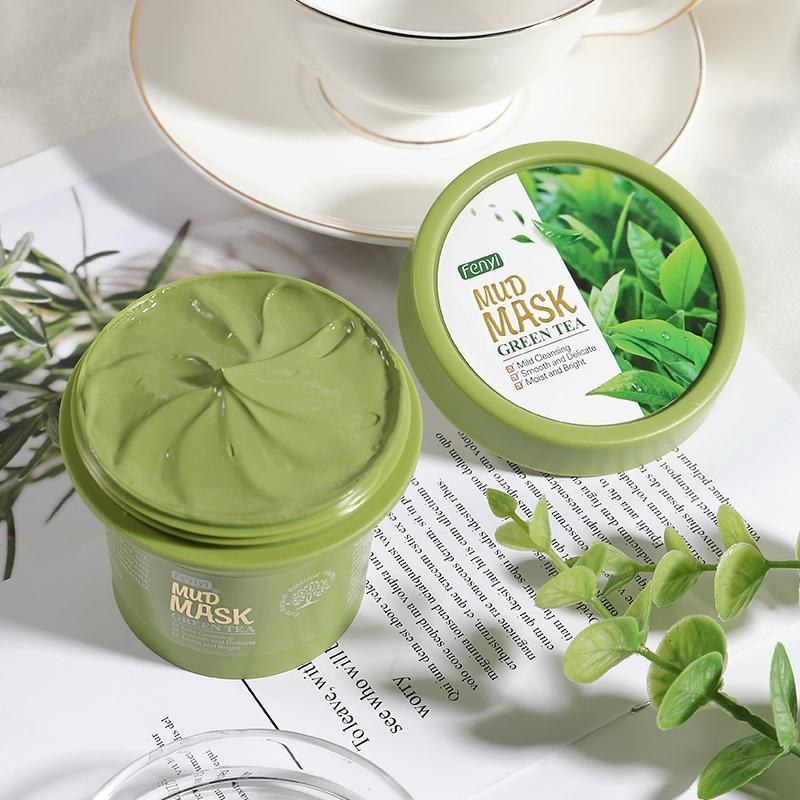 Mặt nạ đất sét Fenyi tinh chất trà xanh giảm mụn đầu đen kiềm dầu dưỡng trắng 100g