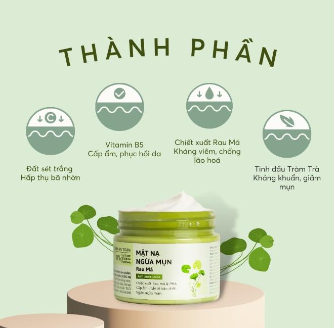 Mặt nạ đất sét ngừa mụn rau má Cỏ Mềm