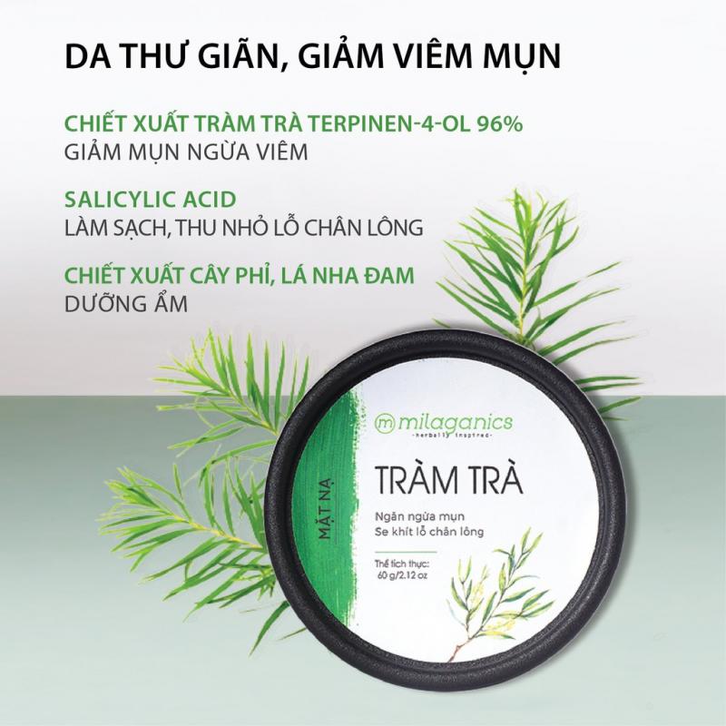 Mặt nạ tràm trà đất Sét ngừa mụn & làm khô vết nhân mụn Milaganics 60g (hũ)