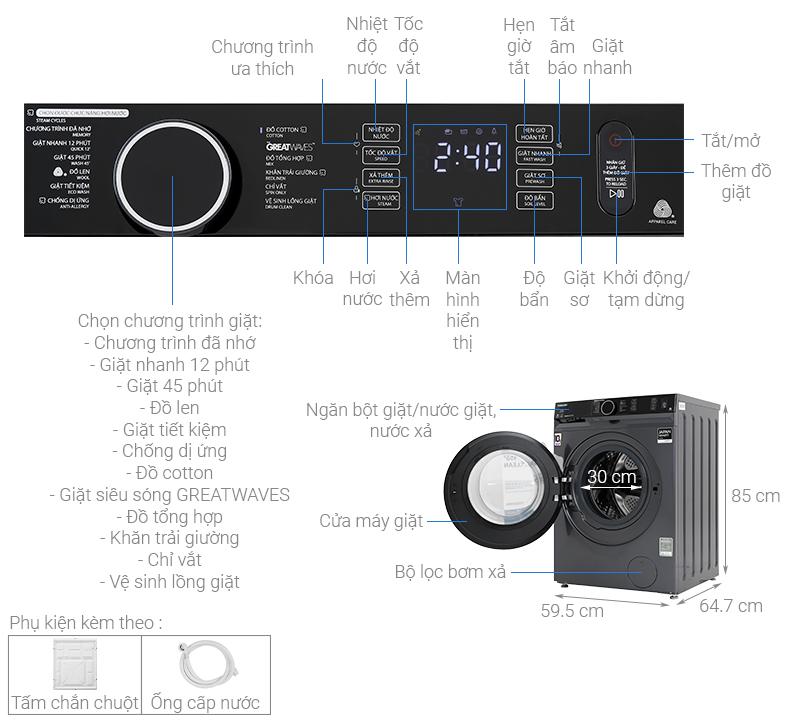 Máy giặt Toshiba Inverter 10.5 kg TW-BK115G4V (MG)