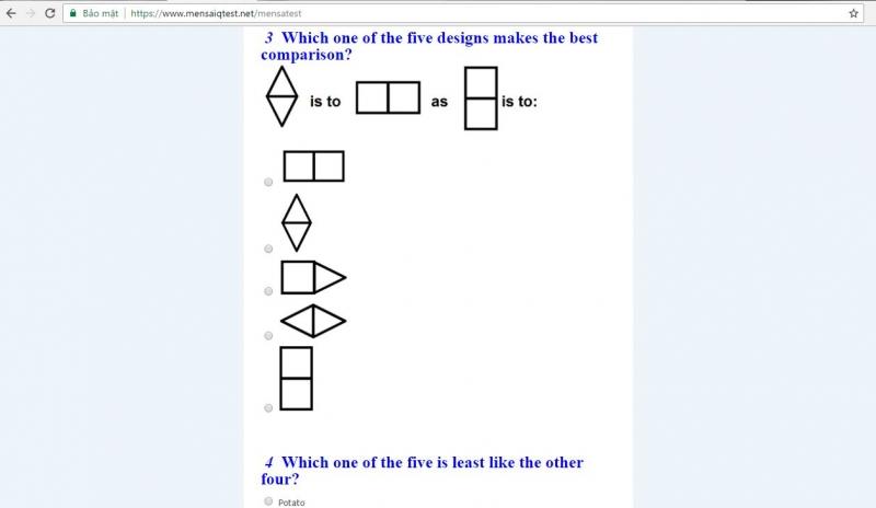 Một câu hỏi IQ tại mensaiqtest.net