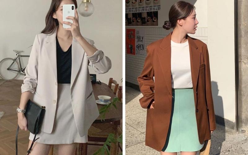 Mix áo vest nữ với chân váy ngắn
