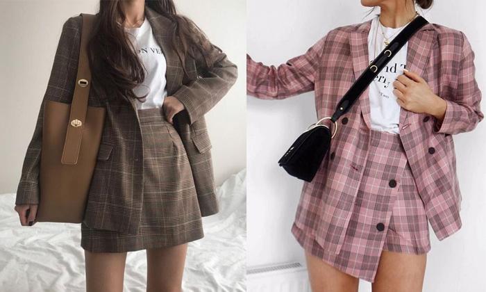 Mix áo vest nữ với chân váy ngắn