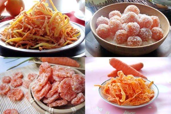 Mứt cà rốt được làm thành nhiều loại phòng phú, bắt mắt
