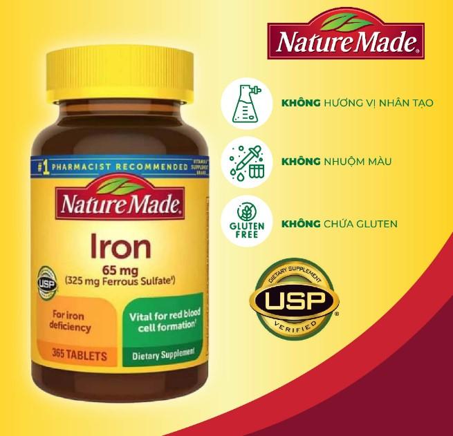 Viên uống bổ sung sắt Iron 65mg Nature Made 365 viên của Mỹ