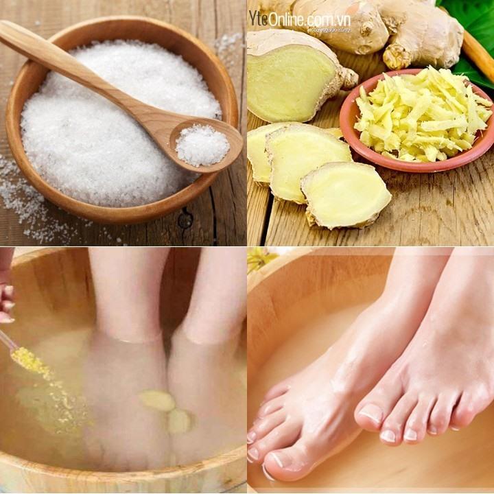 Ngâm chân nước muối pha gừng chữa đau xương khớp