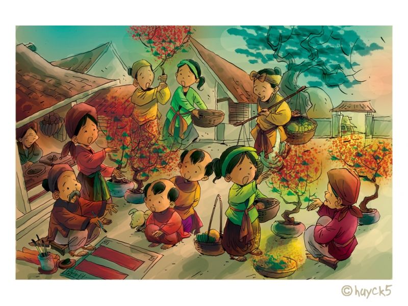 Tranh quang cảnh ngày Tết ở vùng quê