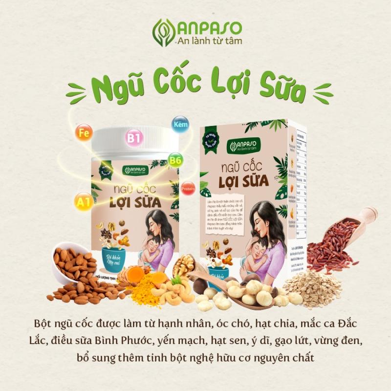 Ngũ cốc lợi sữa Anpaso bổ sung dinh dưỡng, cung cấp dưỡng chất hoàn hảo cho mẹ và bé Hộp 500g
