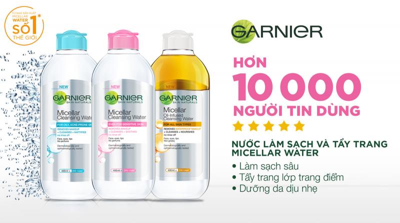 Nước làm sạch và tẩy trang cho da nhạy cảm Garnier Micellar Water