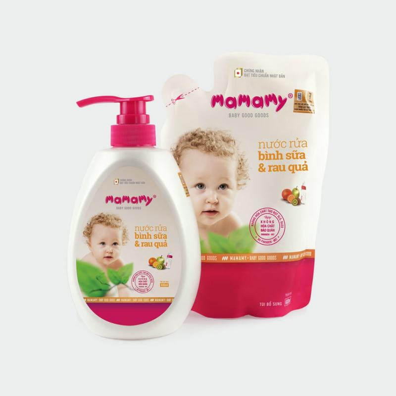 Nước rửa, cọ bình sữa và nước rửa rau củ Mamamy