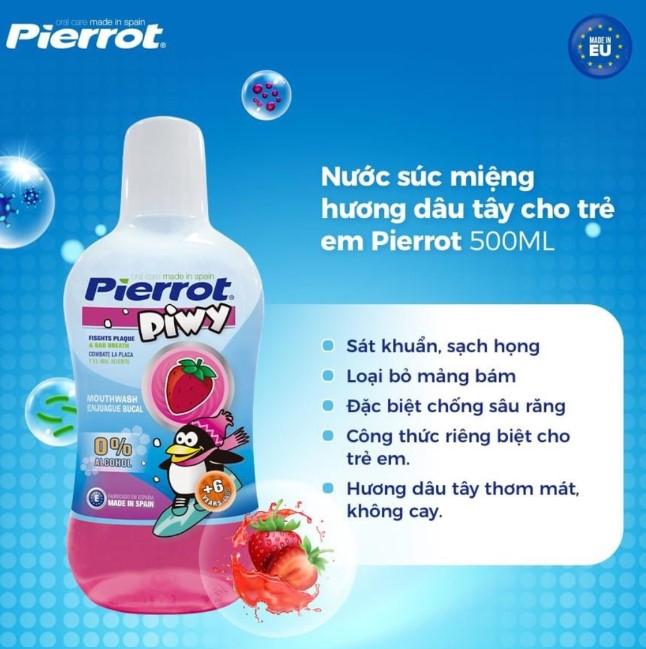 Nước súc miệng trẻ em Pierrot Piwy hương dâu tây chống sâu răng an toàn cho bé