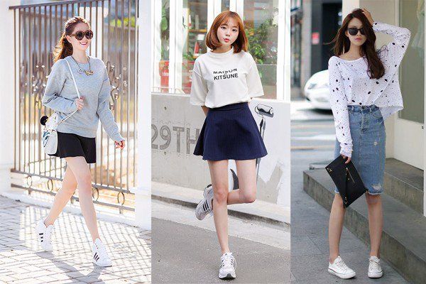 Phối giày thể thao và chân váy ngắn