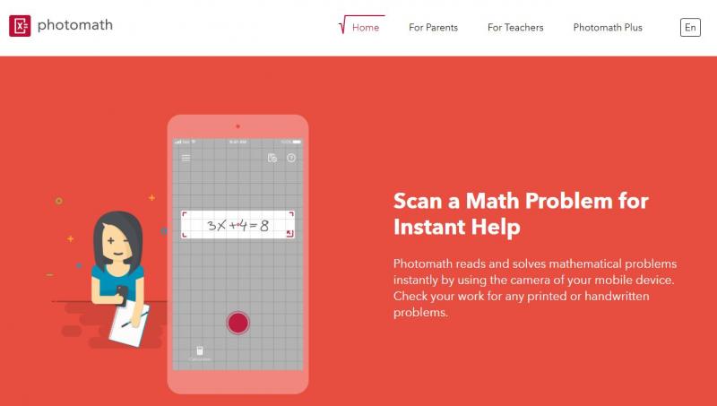 Giao diện website của PhotoMath