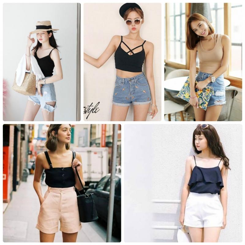 Quần shorts kết hợp cùng áo hai dây