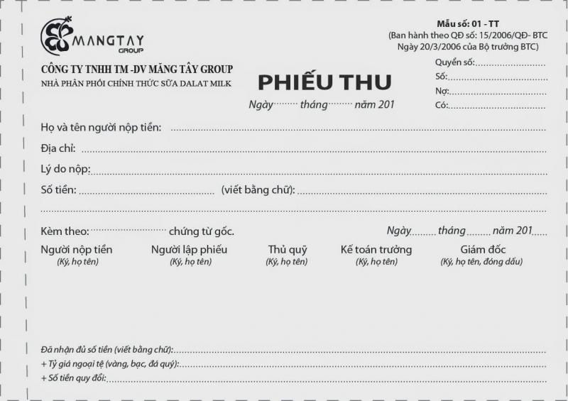 Phiếu thu của Măng Tây Group