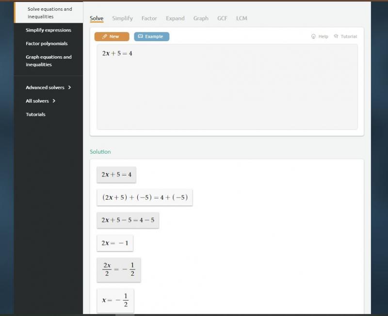 Ví dụ giải toán trên website của QuickMath