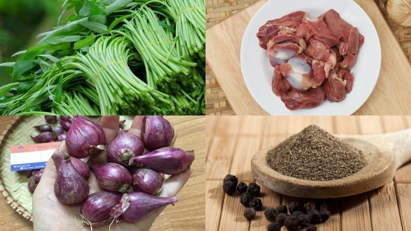 Rau muống xào lòng gà