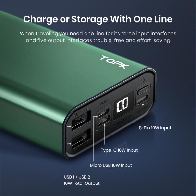 Sạc Dự Phòng Vỏ Kim Loại TOPK I2006 20000 MAh.