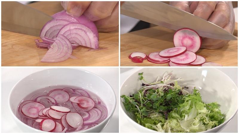 Salad mực dưa chuột, xà lách xoong