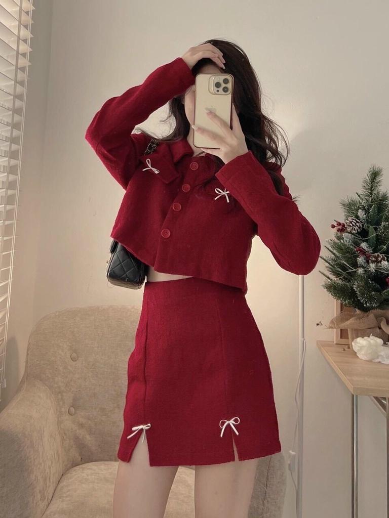 Sét dạ TWEED đỏ gồm áo, chân váy (tặng kèm mũ nồi) siêu xinh UNIZ SetdadoMu225/P13K21