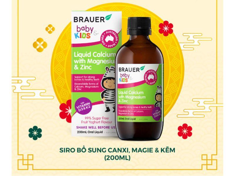 Siro bổ sung canxi và kẽm Brauer Calcium with Magnesium & ZinC