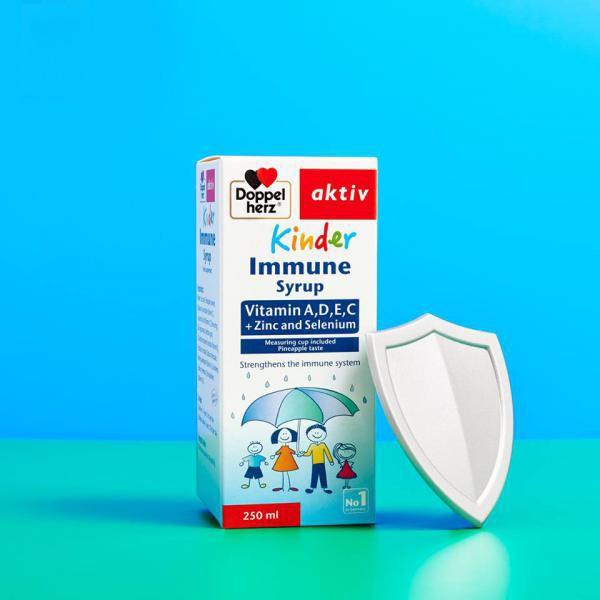 Siro tăng sức đề kháng phòng ngừa ốm vặt cho bé Doppelherz Aktiv Kinder Immune Syrup