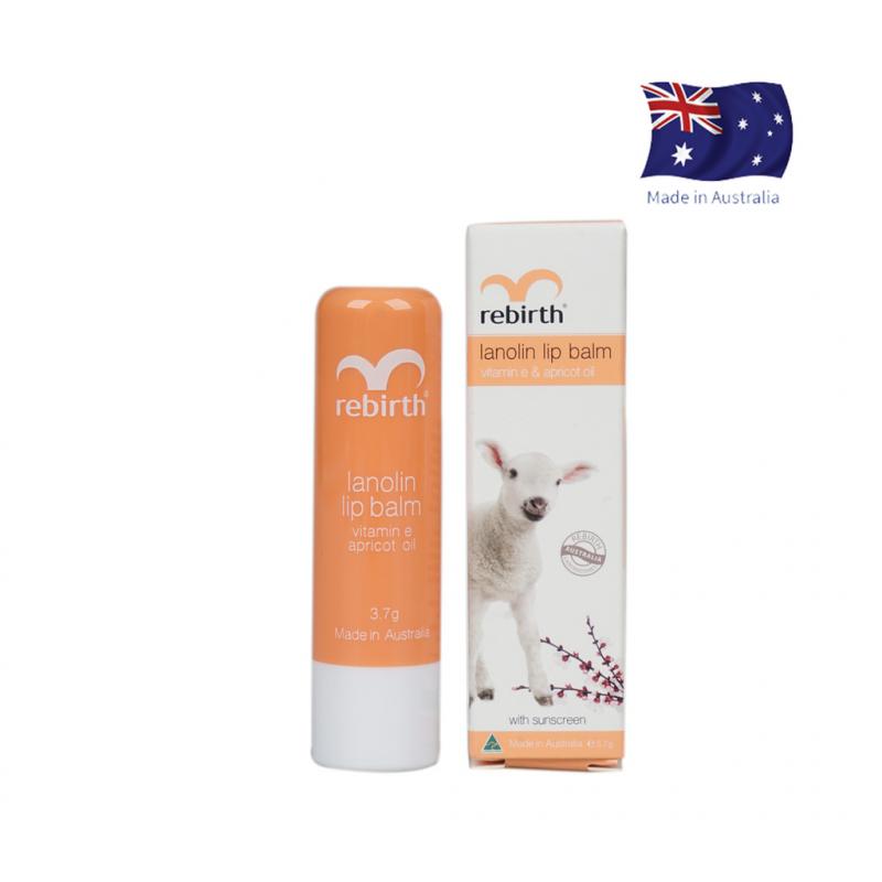 Son dưỡng ẩm nhau thai cừu Rebirth Lanolin Lip Balm with Vitamin E & Apricot Oi