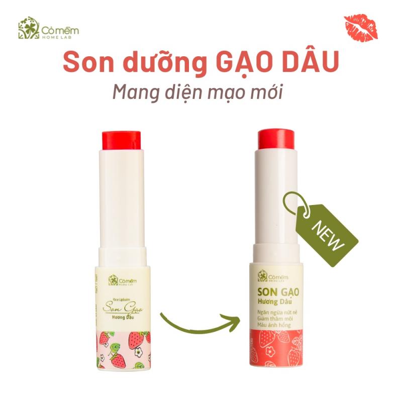 Son dưỡng môi có màu gạo hương dâu mềm môi chống khô nẻ Cỏ Mềm