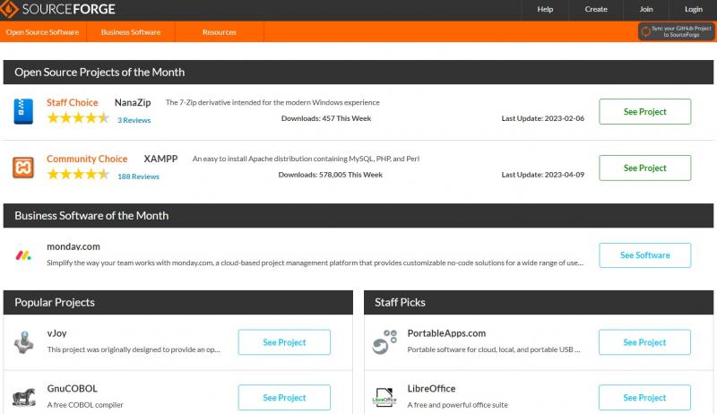 Trang web tải phần mềm SourceForge