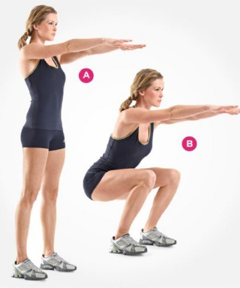 Động tác chuẩn của Squat, nhớ cố gắng giữ vững nha