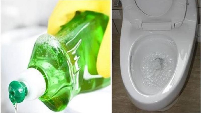 Thông tắc bồn cầu với nước rửa chén và nước nóng