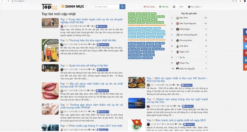 Bạn có thể tìm kiếm ngay trên trang chủ của Toplist.vn ở ô tìm kiếm