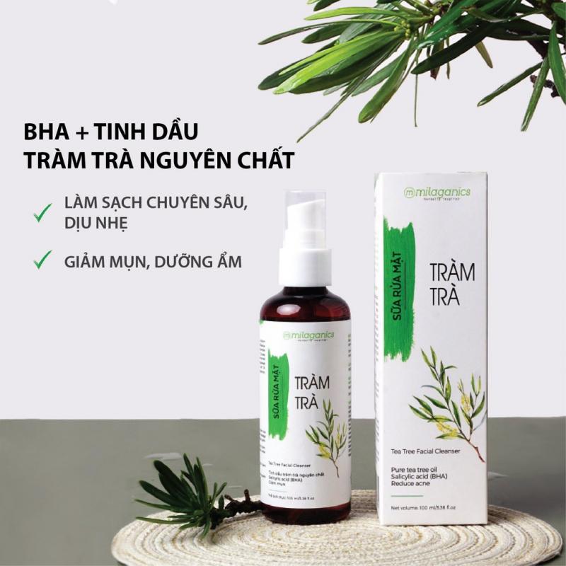 Sữa rửa mặt cho da dầu mụn tinh dầu tràm trà ngừa mụn, dịu vết sưng, lành tính MILAGANICS 100ml (chai)