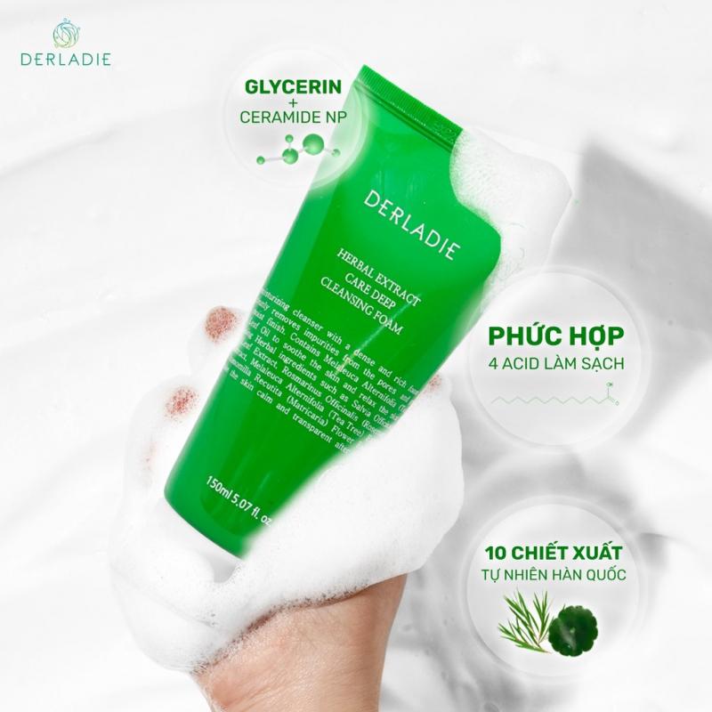 Sữa rửa mặt tràm trà sạch sâu, kiềm dầu Derladie Herbal Extract Care Deep Cleansing Foam 150ml