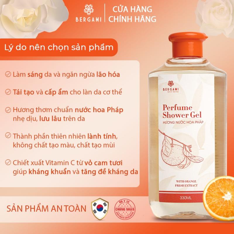 Sữa tắm dưỡng ẩm Bergami, tinh chất vitamin C từ cam tươi, cấp ẩm dưỡng sáng da thơm lâu lưu hương 12 giờ - 330ml