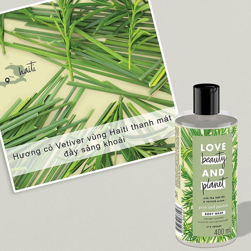Sữa tắm Love Beauty & Planet thải độc Detox lưu hương thanh mát Pure And Positive tinh dầu tràm trà Úc