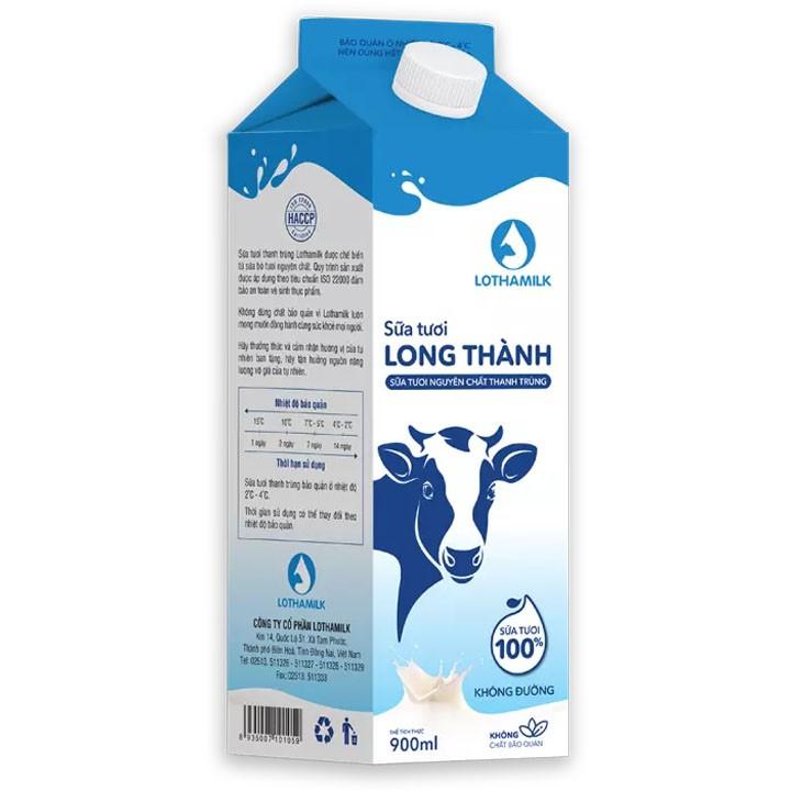 Sữa tươi thanh trùng không đường Lothamilk hộp giấy 900ml