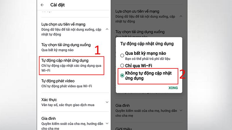 Tắt tải xuống ứng dụng tự động