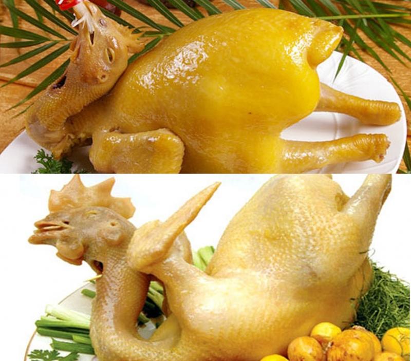 Da gà ta có màu vàng nhạt còn gà nhuộm hóa chất có màu vàng óng đều