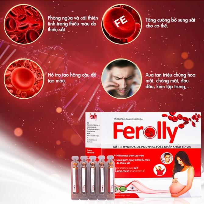 Thực phẩm bảo vệ sức khỏe Ferolly Dân Khang bổ sung sắt, cải thiện tình trạng thiếu máu hộp 20 ống