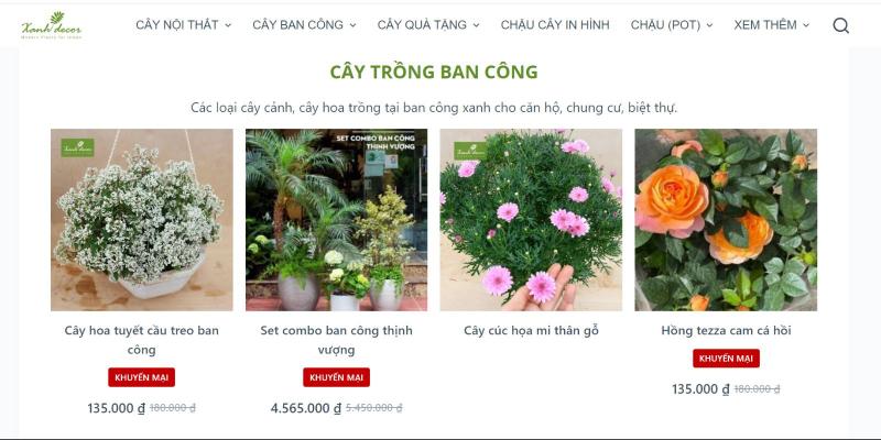 Website của tiệm cây xanh