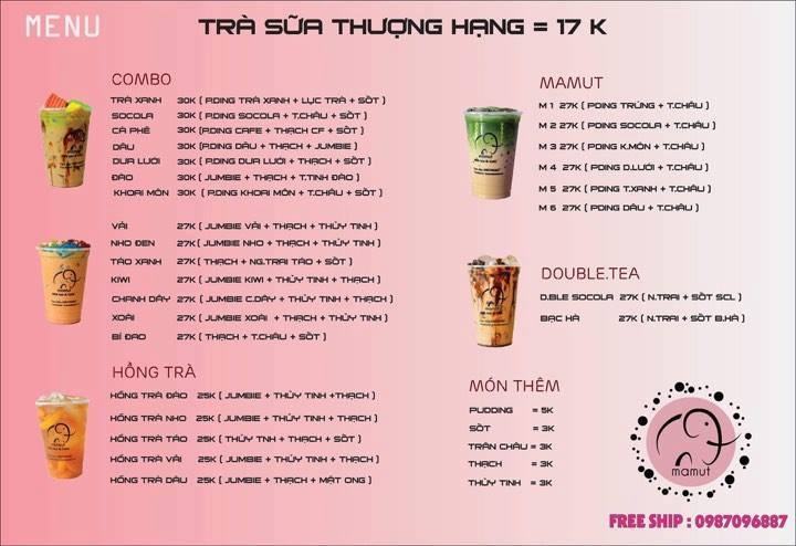 Menu của Trà Sữa Mamut