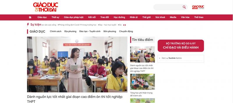 Trang thông tin của báo Giáo dục và Thời đại
