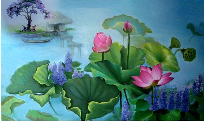 Tranh hoa sen là bức tranh phong thủy lí tưởng có thể treo ở phòng khách